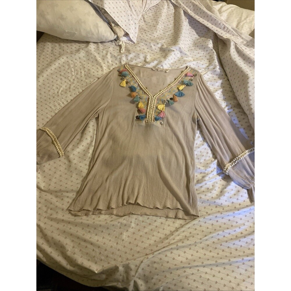 Soft Surroundings Top Extra Small Clementine Tasseled Crinkle Boho Coastal